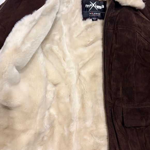 🤎 RARE Maxima Wilsons Y2K Leather Brown Suede Jacket ✨ Cinched Waist | Faux Fur - Picture 4 of 14